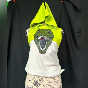 Dino Dinosaur Sleeveless Hoody Tank-top. Cotton Blend. Lined Hood with Spikes